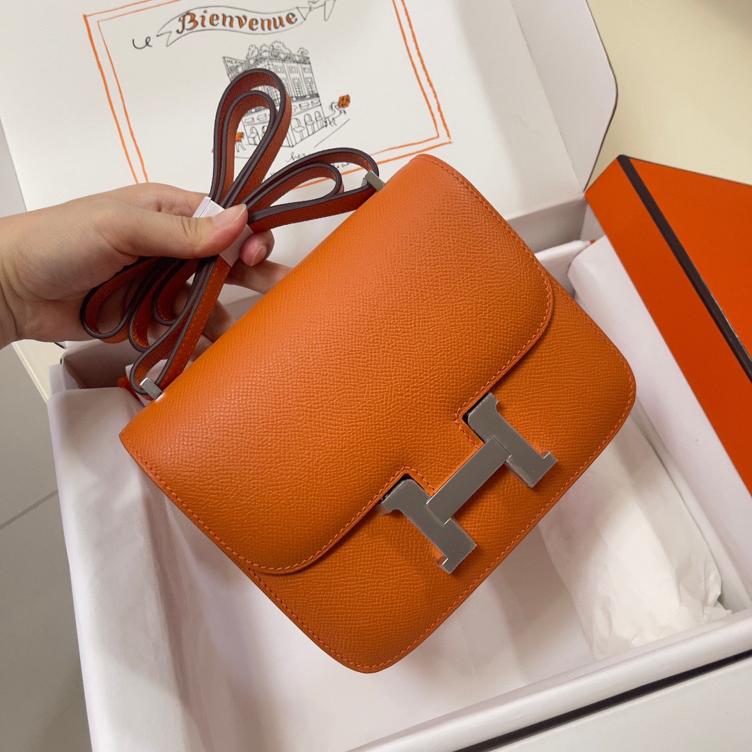 Hermes Constance 18 Mini Shoulder Bag In Orange Epsom Leather